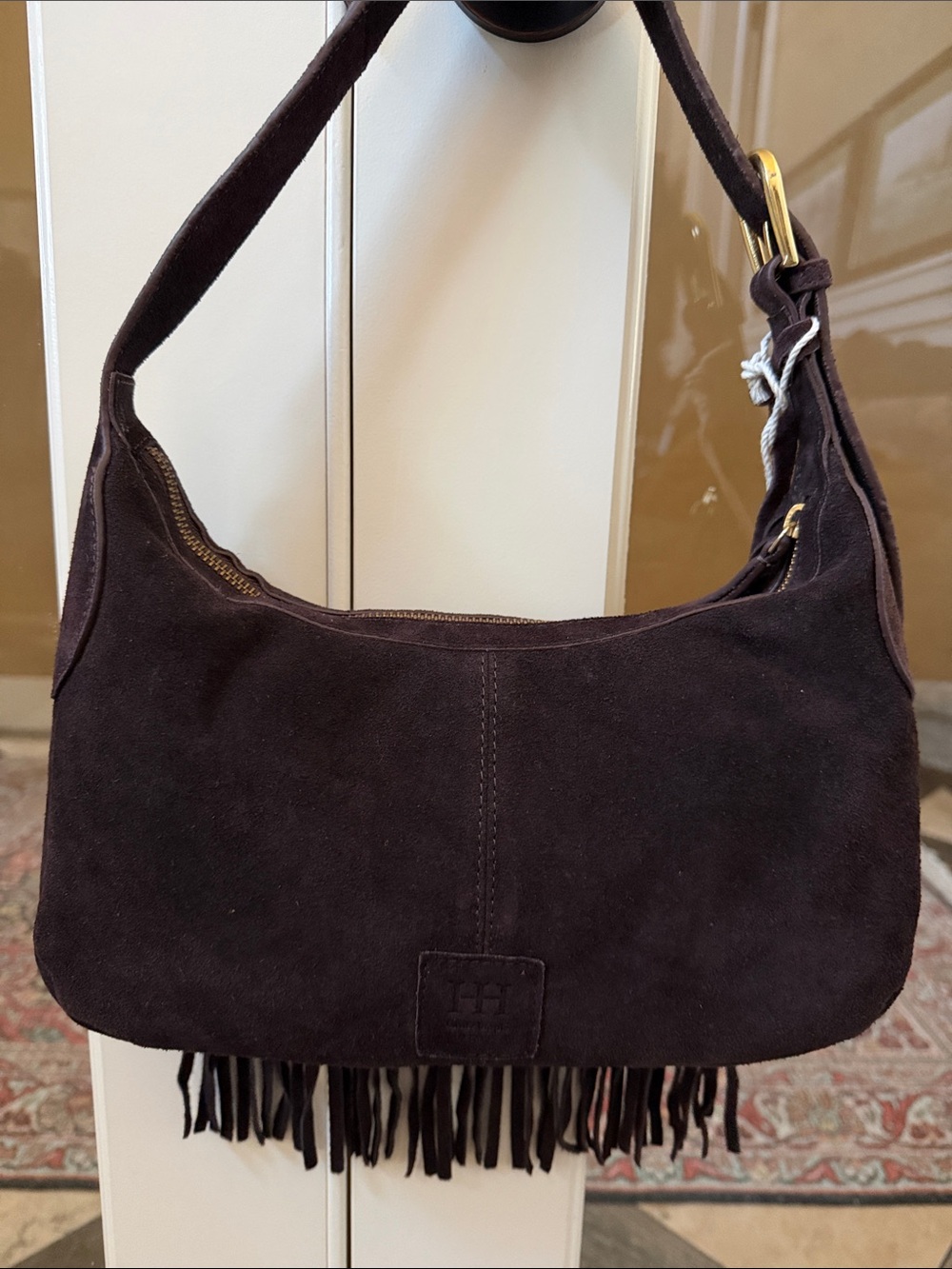 Haute Hippie Dark Brown Suede Fringe Shoulder Hobo Bag Boho Festival Western - Picture 6 of 8